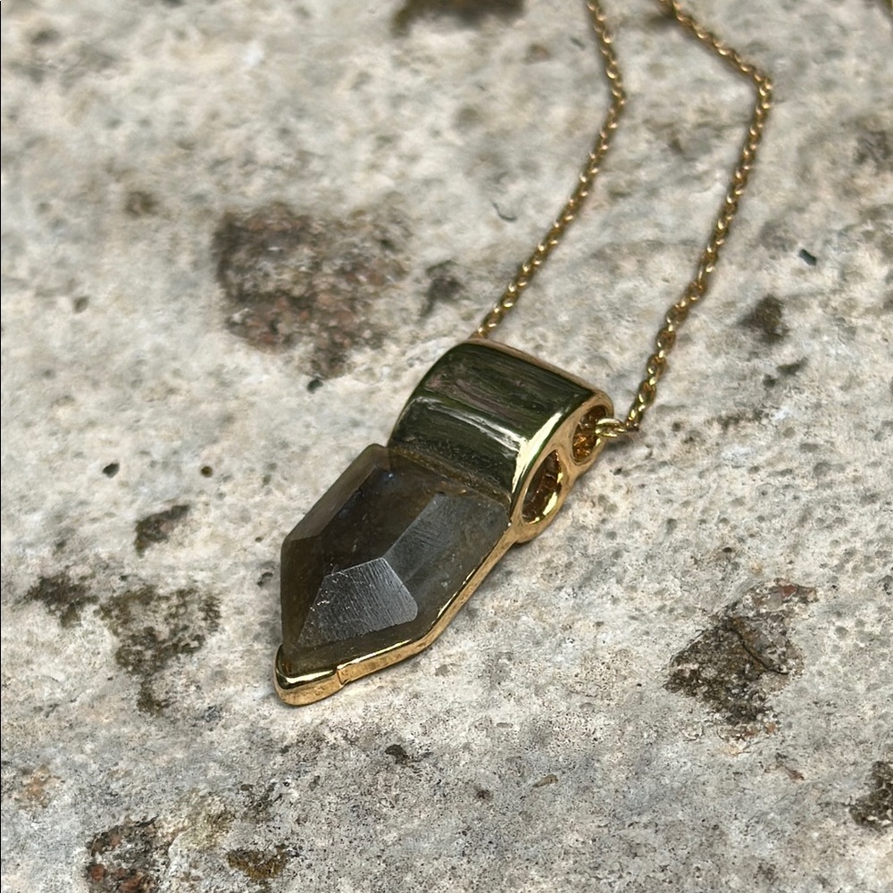 Orelia Gold Toned Necklace with Green/Gray Pendant